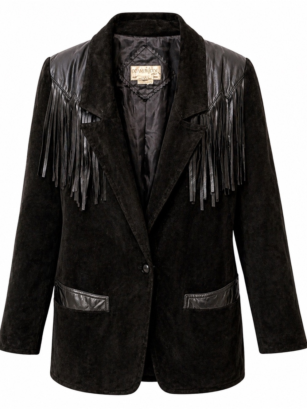 Vintage Fringe Suede Western Jacket Black Small Boho Coastal Cowgirl Festival - Picture 2 of 7